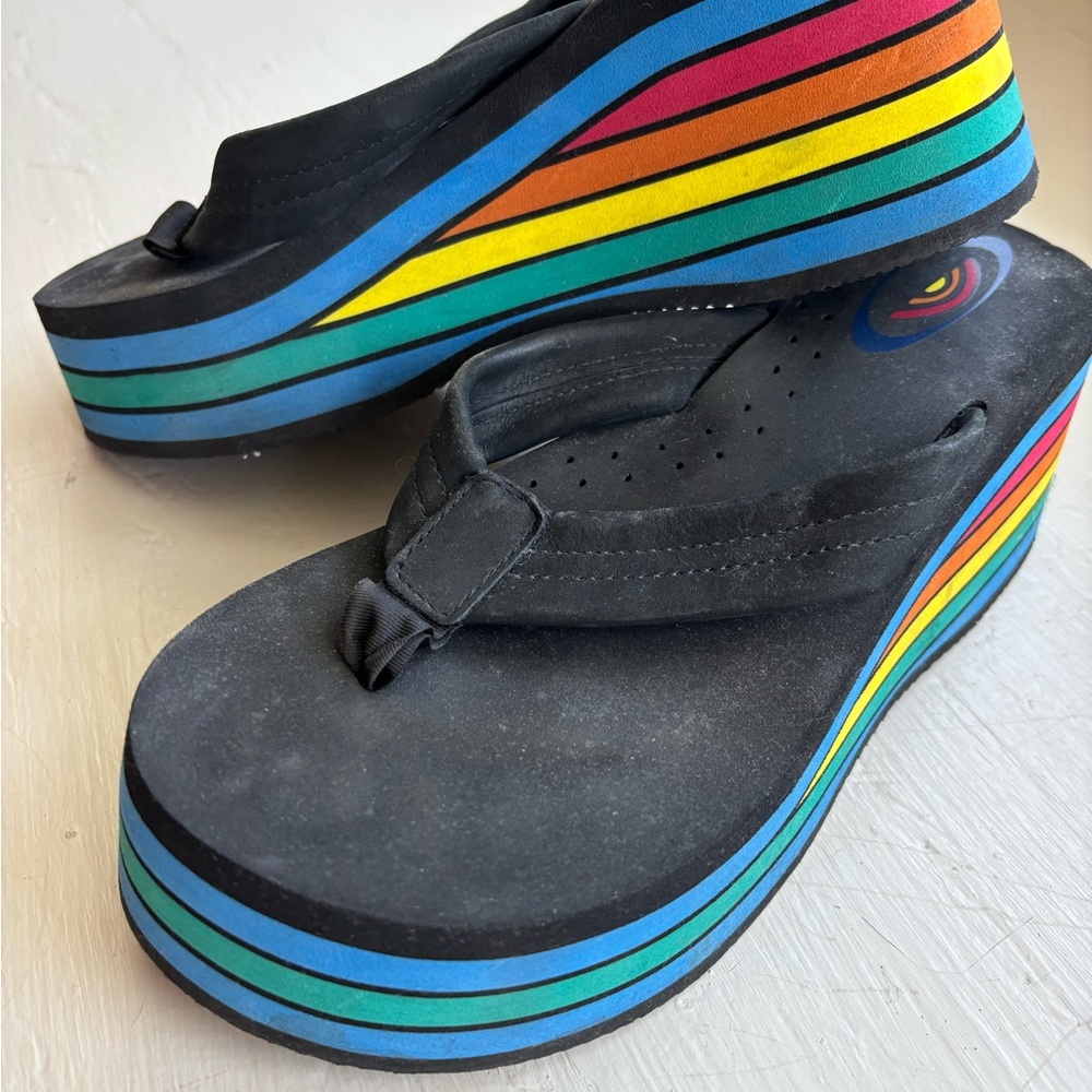 Reef Black Rainbow Platform Sandals